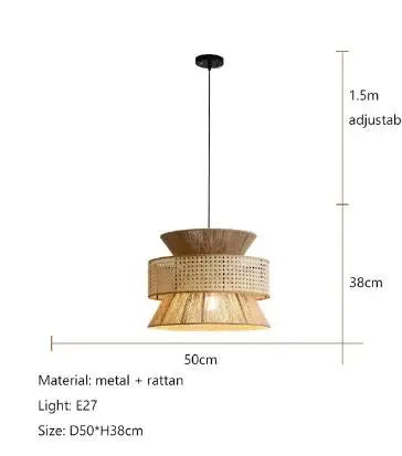 Vintage Wabi Sabi Chandelier Handmade Hemp Rope Pendant Light for Restaurant Bar Cafe Dining Room Led Rattan Lamp