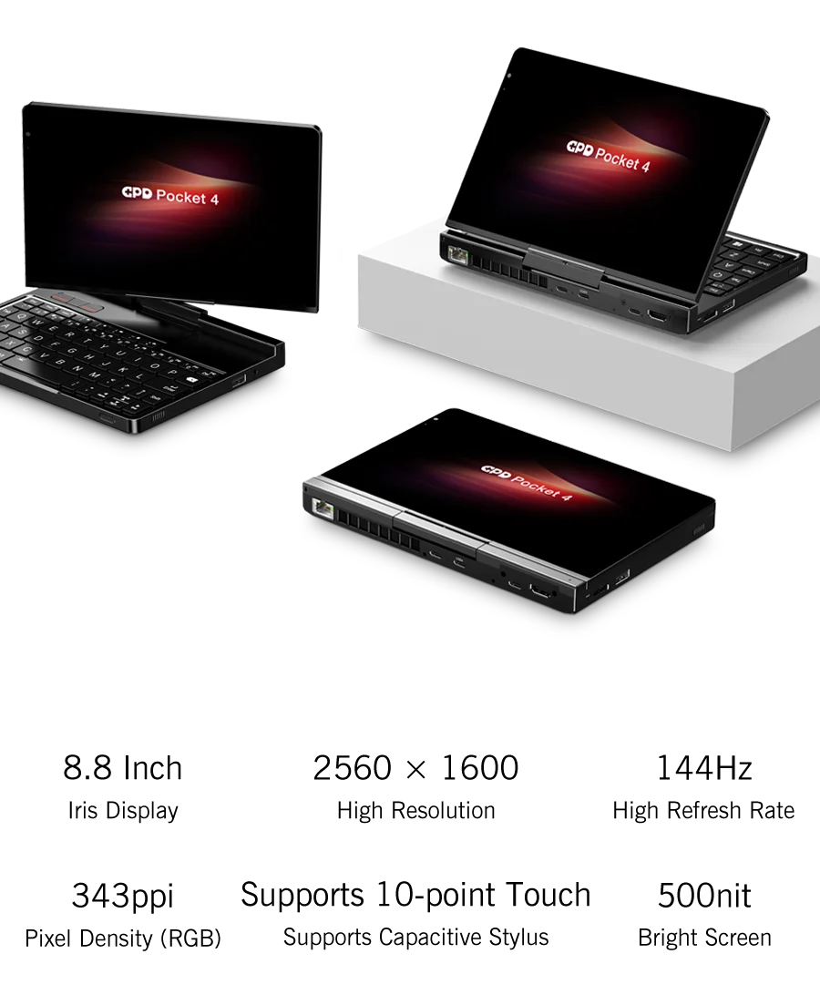 New 2025 version In stock! Original GPD Pocket 4 8.8-inch AMD AI 9 HX 370 64GB RAM 2TB NVMe Mini Laptop Computer for business