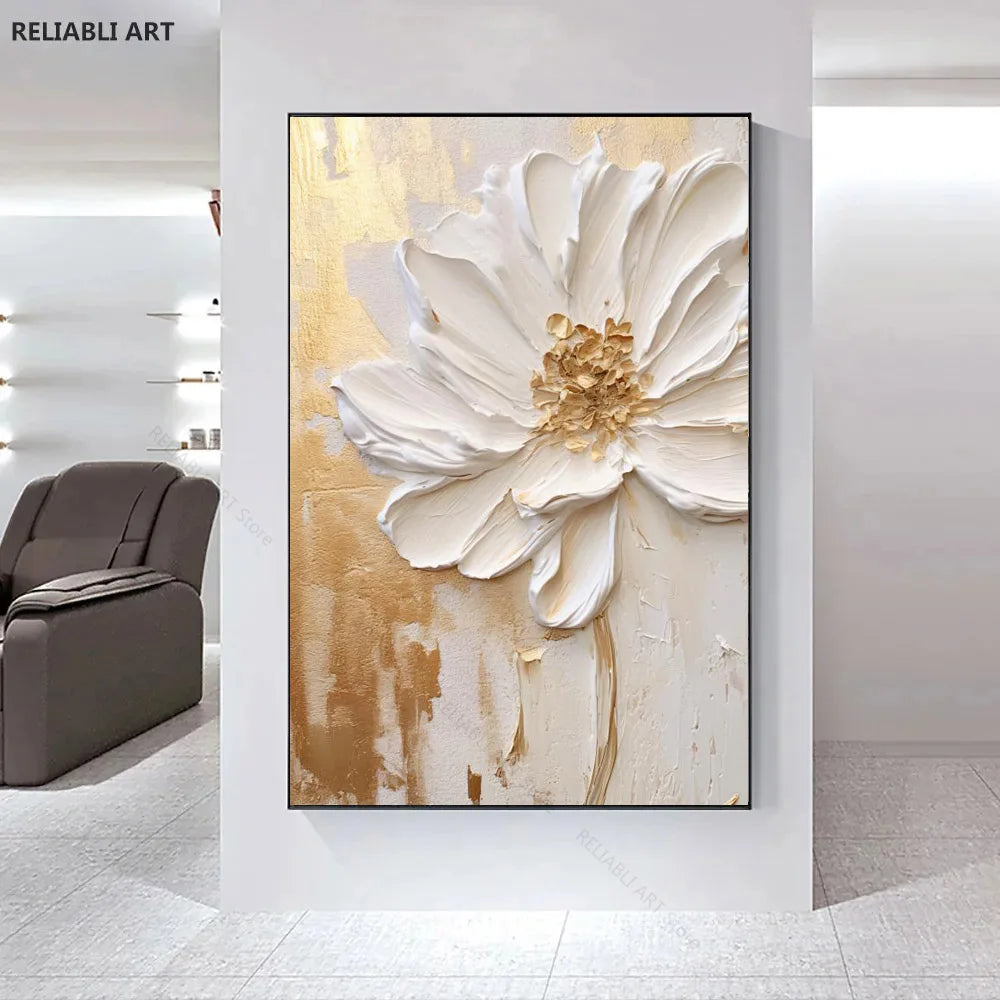 Blooming White Flowers On Canvas, Poster,Print Painting Abstract  Wall Art Picture For Nordic Living Room Decor Cuadros Unframed