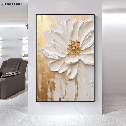 Blooming White Flowers On Canvas, Poster,Print Painting Abstract  Wall Art Picture For Nordic Living Room Decor Cuadros Unframed