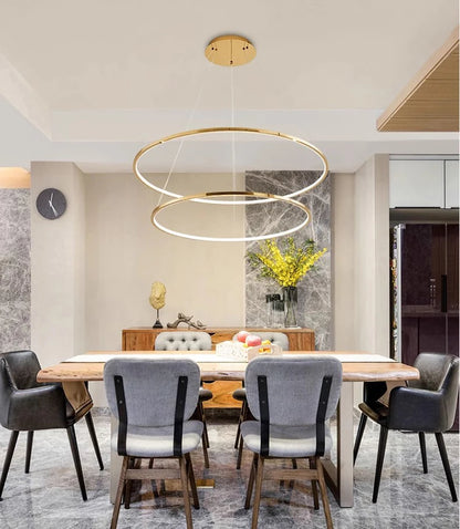Ring lamp LED chandelier dining room bedroom duplex floor living room large chandelier staircase loft stainless steel chandelier