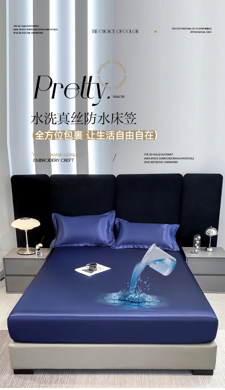 Rayon Satin Waterproof Fitted Sheet Silky Solid Color Bed Sheet Elastic Band Sheets Smooth Bedsheet Mattress Cover