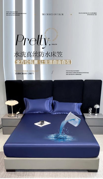 Rayon Satin Waterproof Fitted Sheet Silky Solid Color Bed Sheet Elastic Band Sheets Smooth Bedsheet Mattress Cover