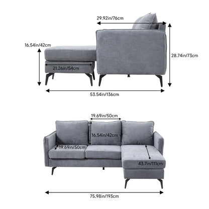 3 Seater Upholstered Corner Sectional Sofa Modern L-Shape Living Room Sofa, 193x136x73cm