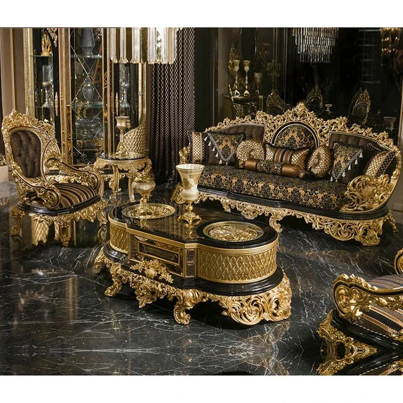 For Antique Baroque Style Luxury Sofa Set for Living Room, Classic Royal Design Furniture for Home