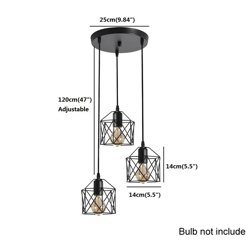 Industrial Pendant Light Adjustable Hanging Lamp for Ceiling Light Fixture Metal Cage Chandelier Lighting for Island Dining Room