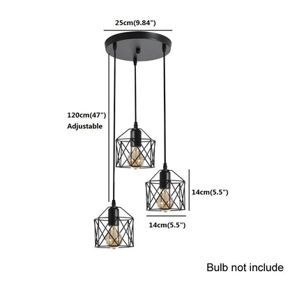 Industrial Pendant Light Adjustable Hanging Lamp for Ceiling Light Fixture Metal Cage Chandelier Lighting for Island Dining Room