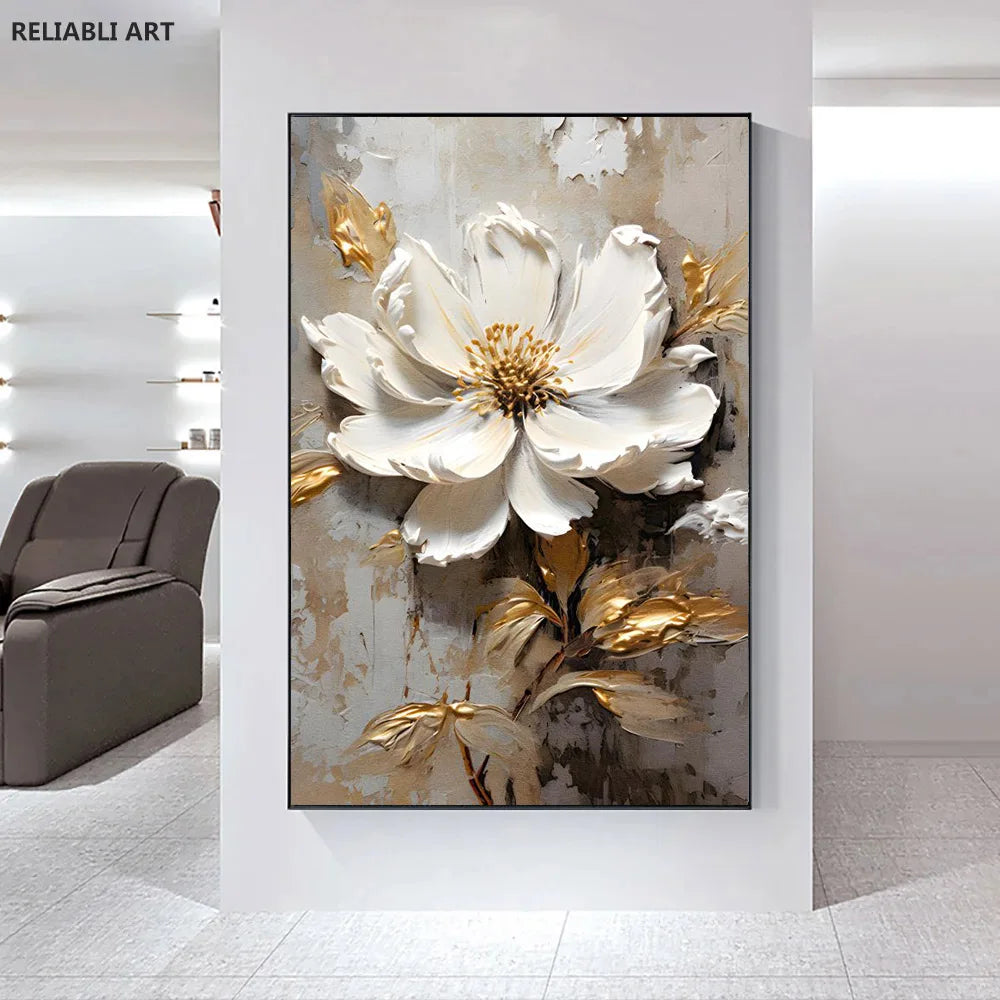 Blooming White Flowers On Canvas, Poster,Print Painting Abstract  Wall Art Picture For Nordic Living Room Decor Cuadros Unframed