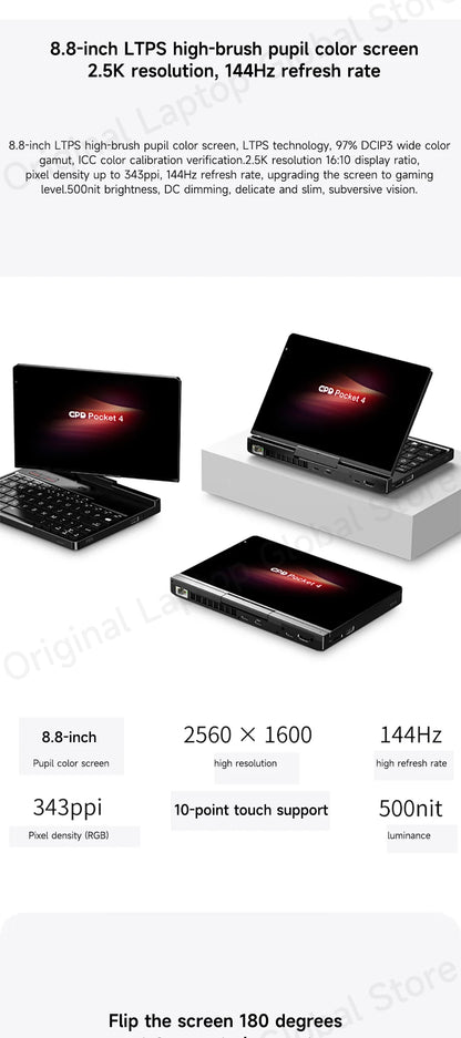GPD Pocket 4 2025 Model AMD R7 8840U/AI 9 365/AI 9 HX 370 Processor 8.8-inch 2.5K Resolution 144 Hz Refresh Rate Mini Laptop