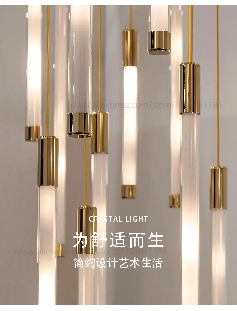 LED Staircase Modern Chandelier Luxury Villa Living Room Lighting Penthouse Home Decor Restaurant Bright High-Rise Chandelier