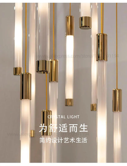 LED Staircase Modern Chandelier Luxury Villa Living Room Lighting Penthouse Home Decor Restaurant Bright High-Rise Chandelier