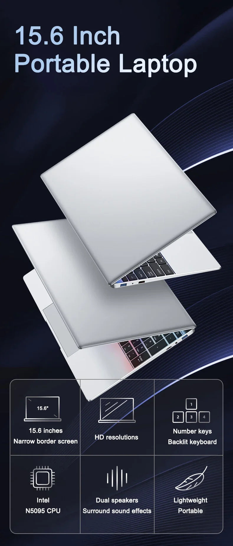 New 15.6" Inch Laptop Windows 11 Pro N5095 1920x1080 32GB+2048 GB Backlit Keyboard Portable Office Entertainment Laptop