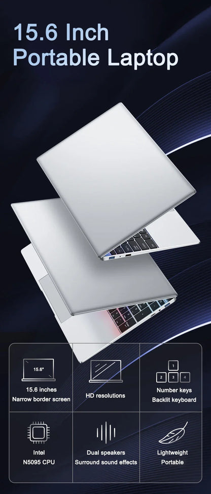 New 15.6" Inch Laptop Windows 11 Pro N5095 1920x1080 32GB+2048 GB Backlit Keyboard Portable Office Entertainment Laptop