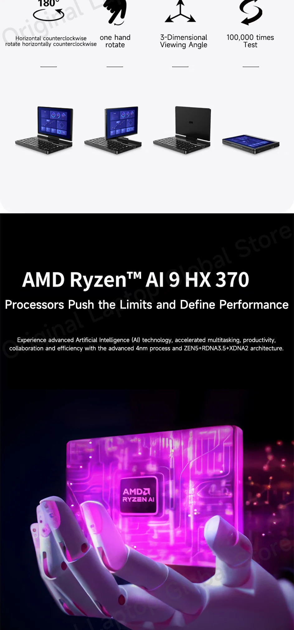 GPD Pocket 4 2025 Model AMD R7 8840U/AI 9 365/AI 9 HX 370 Processor 8.8-inch 2.5K Resolution 144 Hz Refresh Rate Mini Laptop