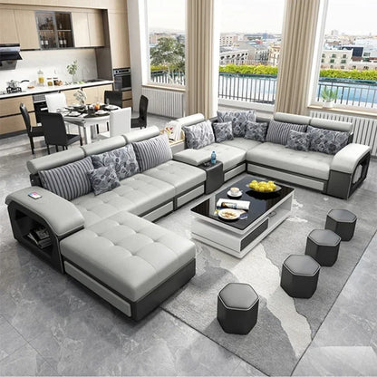 Linlamim Fabric Sofa Set Furniture Living Room Sofa Set With USB And Stools