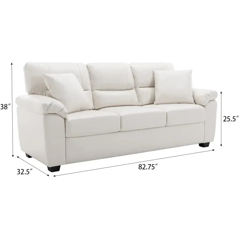 Morden Fort white leather love seat and sofa set, modern luxury and comfy furniture sleeper pouches for living room, apartment,