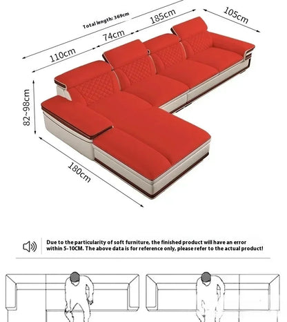 MINGDIBAO Premium Italian Genuine Leather Sofa Set for Living Room with Adjustable Headrests, Bluetooth Speaker, Wireless Charge