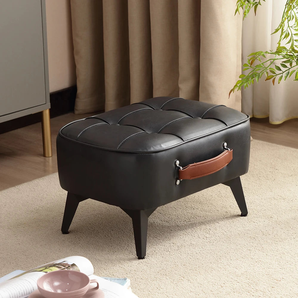 Small FootStool Ottoman with Stable Metal Legs Upholstered Footstool Padded Foot Rest PU Leather Rectangle Small Step Stool
