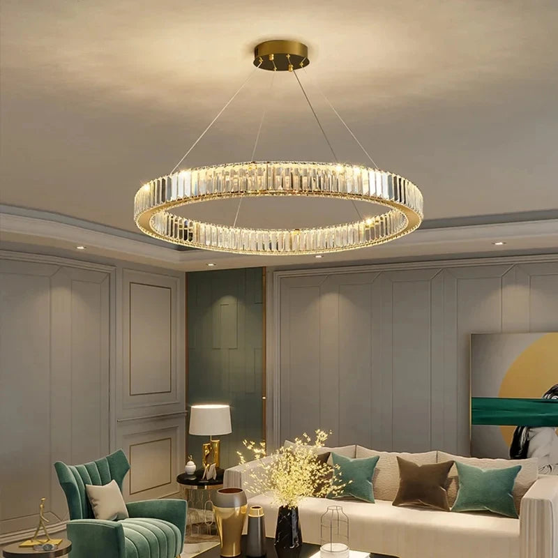 2024 Led Luxury Crystal Ceiling Pendant Lamp Living Room Bedroom Hanging Chandelier Bar Dining Table Light for Room Decor Lustre