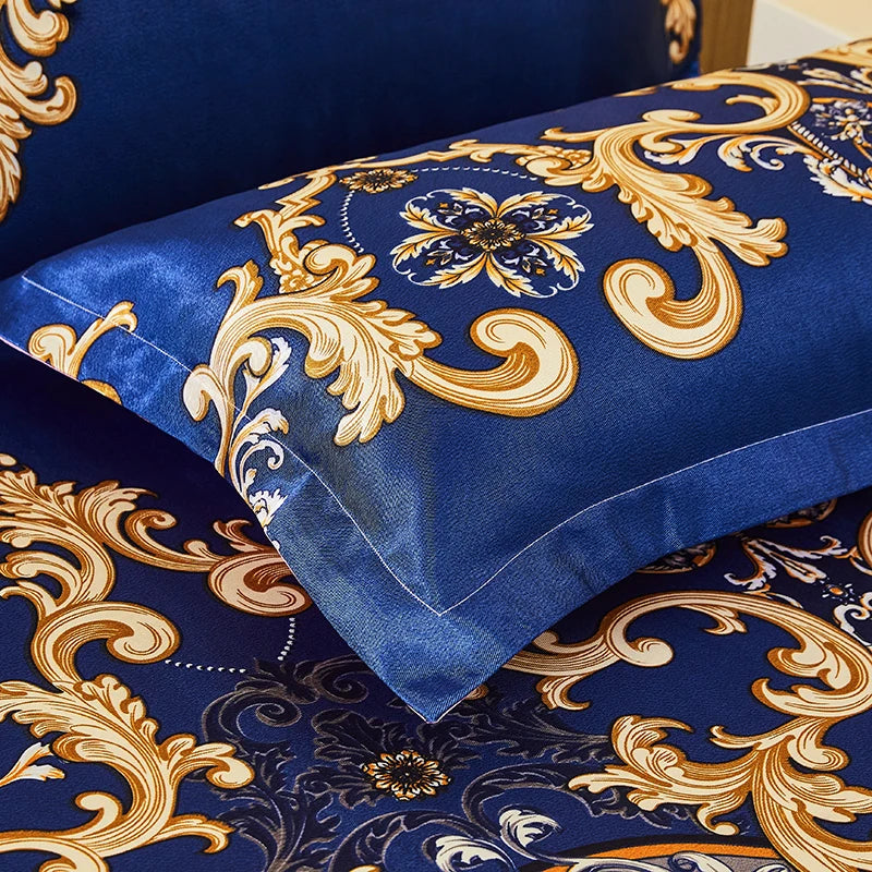 3pcs Set Luxury Classic Floral Bed Skirt with Pillowcase, Ice Silk Flower Print Bedding Set for Dorm, Bedroom, Guest Room Decor