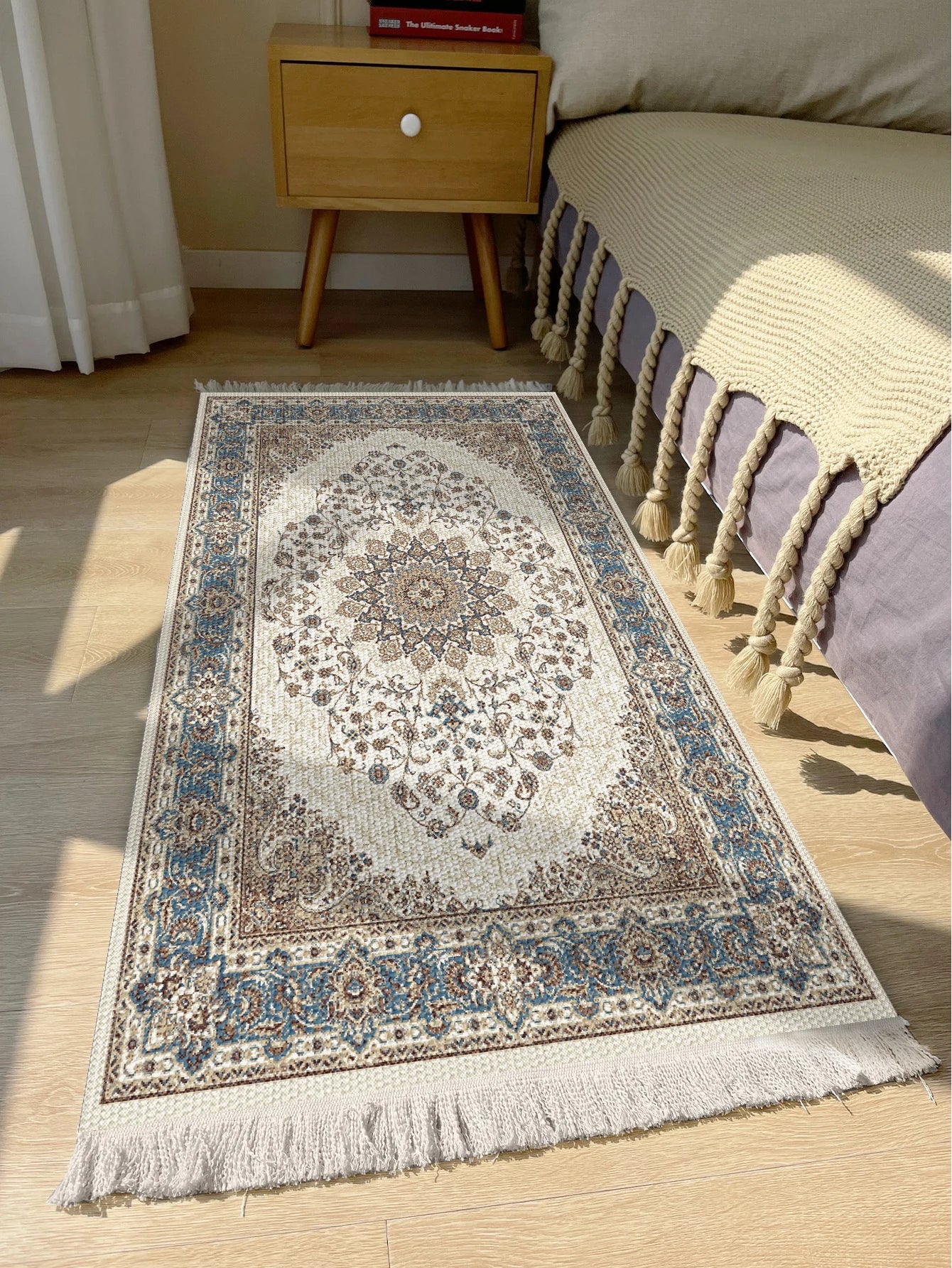Handwoven cotton linen carpet retro Bohemian style square bedside geometric floor mat living room home decoration Bohemian manda