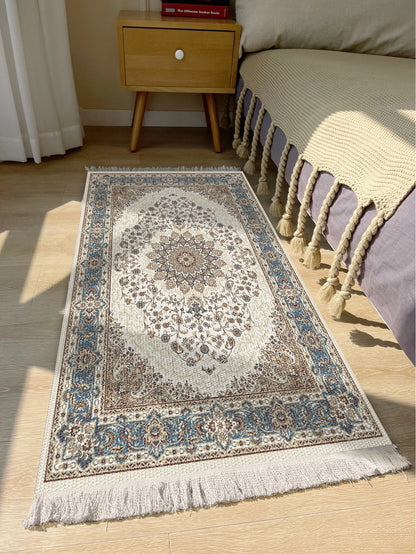 Handwoven cotton linen carpet retro Bohemian style square bedside geometric floor mat living room home decoration Bohemian manda
