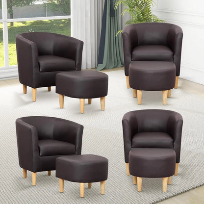 Accent Chair, Sherpa Chair White Fluffy Chair Teddy Barrel Chair with Ottoman Comfy ArmChair Footrest Set