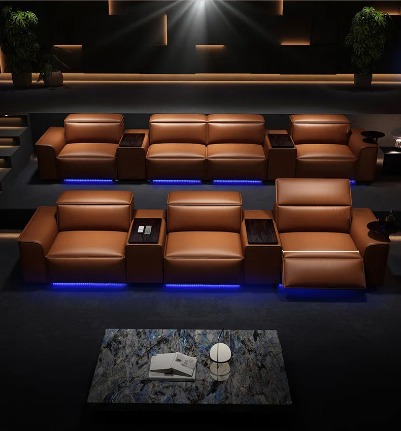 Modern Multifunctional Electric Recliner Sofa Home Theater Video Room Genuine Leather Fabric Wood for Living Video Hall