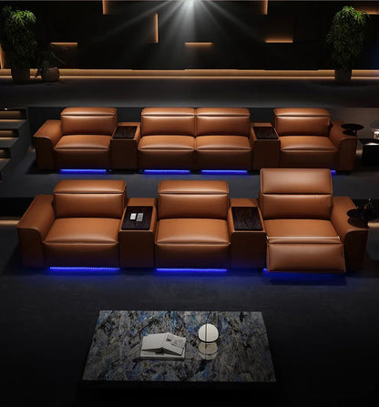 Modern Multifunctional Electric Recliner Sofa Home Theater Video Room Genuine Leather Fabric Wood for Living Video Hall