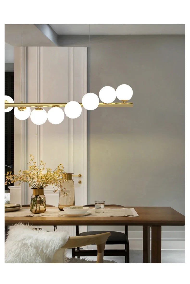 Modern Led Long Ceiling Chandelier Suspension Glass Balls Dining Table Room Kitchen Home Decor Hanging Lamp Front Desk Lights