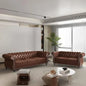 2-piece Living Room Set, Chesterfield Leather Double Sofa with Scroll Armrests and Nail Heads