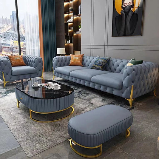Home Furniture Chesterfield Design Royal Luxury Gold Foot Living Room Genuine Leather Velvet Sofa Set