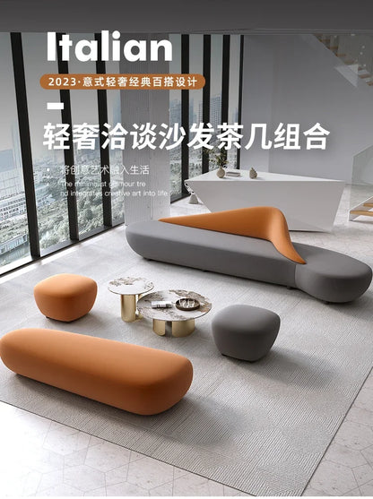 Beige Living Room Sofa European Nordic Sectional Curved Lounge Chaise Couch Puffs Double Lazy Italian Divano Soggiorno Furniture
