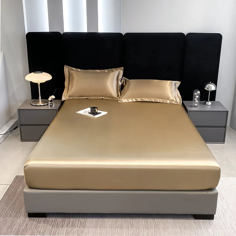 Rayon Satin Waterproof Fitted Sheet Silky Solid Color Bed Sheet Elastic Band Sheets Smooth Bedsheet Mattress Cover