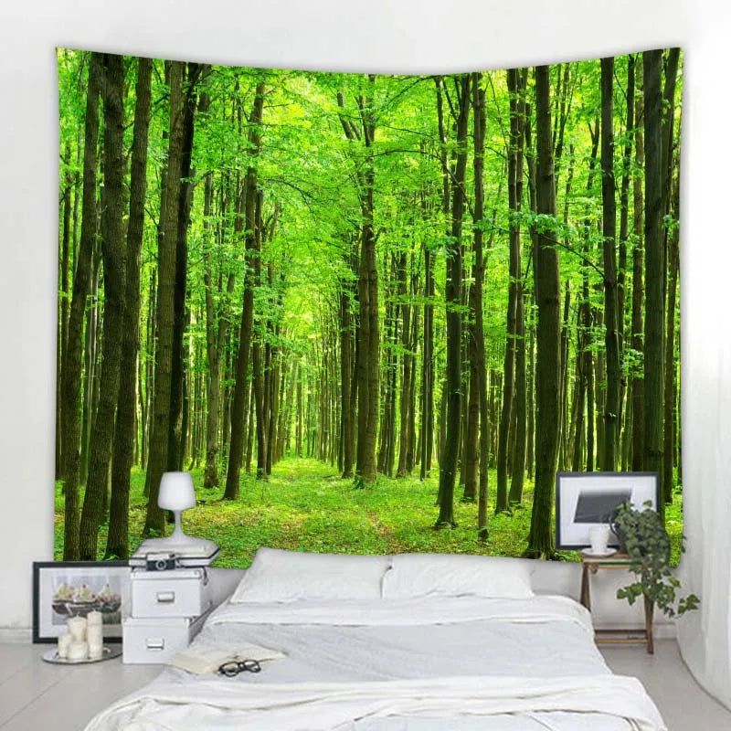 Green jungle tapestry beautiful natural forest large wall hanging hippie bohemian mandala wall art home decoration 8 sizes