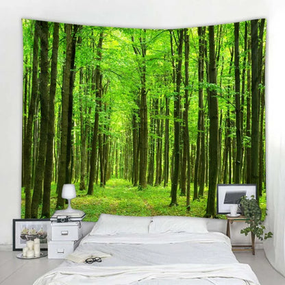 Green jungle tapestry beautiful natural forest large wall hanging hippie bohemian mandala wall art home decoration 8 sizes