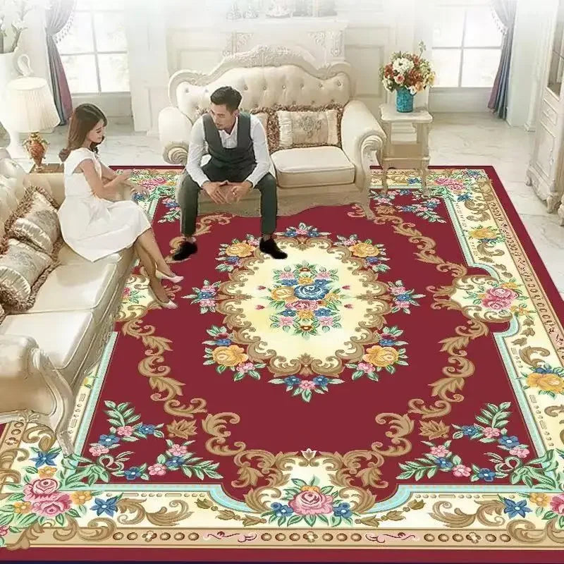 European Red Luxury Carpet Large Living Room Decoration Home Rugs Soft Comfortable Lounge Rug Anti Slip Washable Bedroom Mat