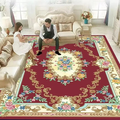 European Red Luxury Carpet Large Living Room Decoration Home Rugs Soft Comfortable Lounge Rug Anti Slip Washable Bedroom Mat
