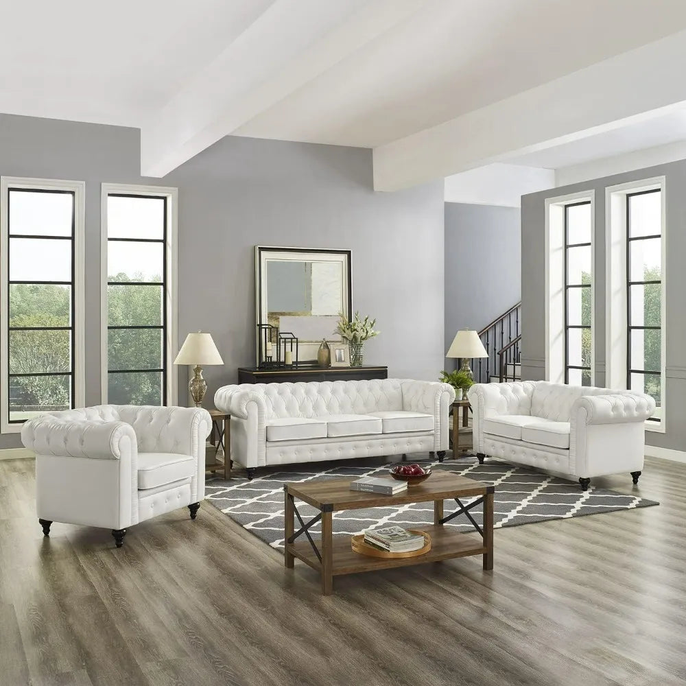 Sofa Set Living Room Chair Juegos Leather Couch Sofa Chair for Bedroom Modern Chesterfield Tufted Leather Chair Leather Sofas