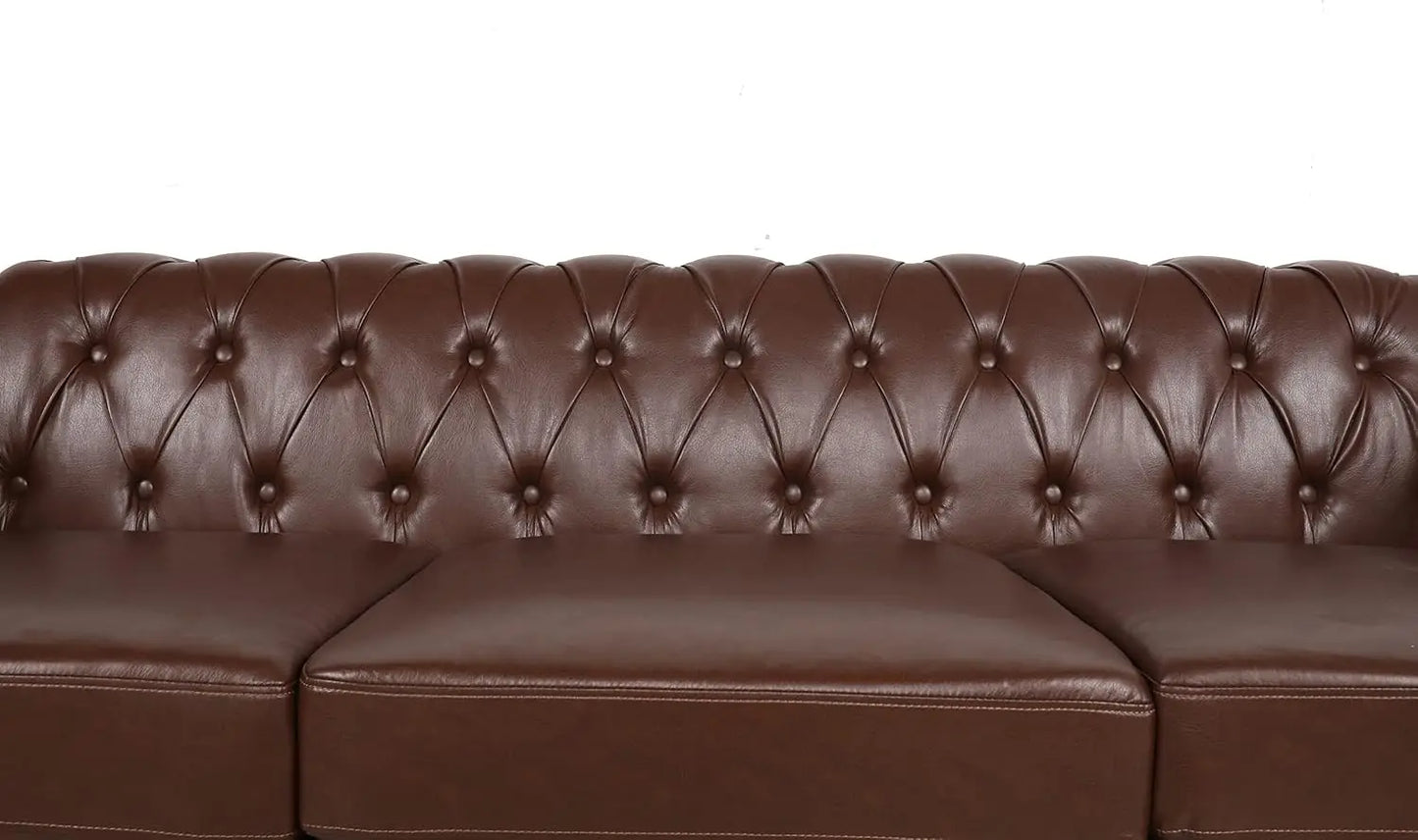 Chesterfield Sofa Classic Tufted Upholstered Leather Couch Modern 3 Seater Couch Furniture with Tufted Back for Living Room