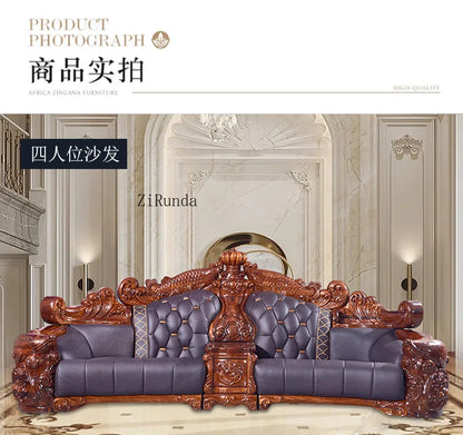 Ebony sofa leather combination, living room villa luxury solid wood furniture