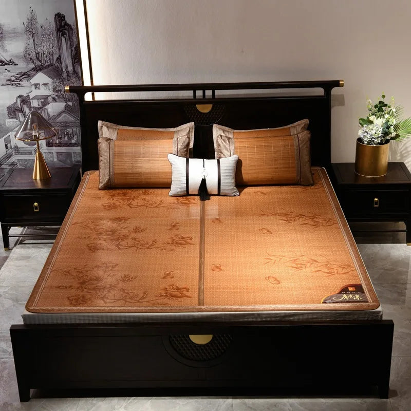 Summer carbonized bamboo mat dormitory cool mattress double-sided foldable straw mat cool mat bamboo and wood grain mat