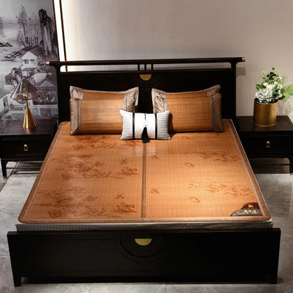 Summer carbonized bamboo mat dormitory cool mattress double-sided foldable straw mat cool mat bamboo and wood grain mat