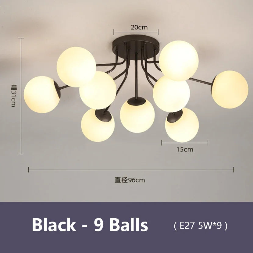 Nordic Milk White Glass Chandel Ceiling Lights for Living Room Bedroom LED Chandelier Kitchen Light Black Lighting Light Fixture