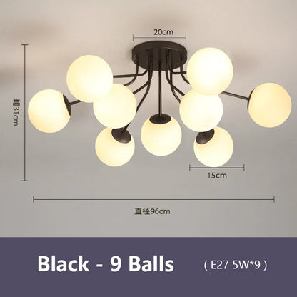 Nordic Milk White Glass Chandel Ceiling Lights for Living Room Bedroom LED Chandelier Kitchen Light Black Lighting Light Fixture