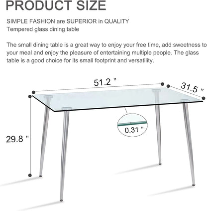 Glass Dining Table Set for 4,5 Piece Dining Table and Chairs Set，Modern Kitchen Dining Room Table with 4 Black PU Leather