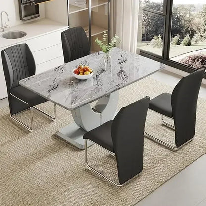 Modern Dining Set Table and  Chairs,Dining Room Table Set and 4 PU Leather Upholstered Dining Chairs,63'' Large Dinner Table Set