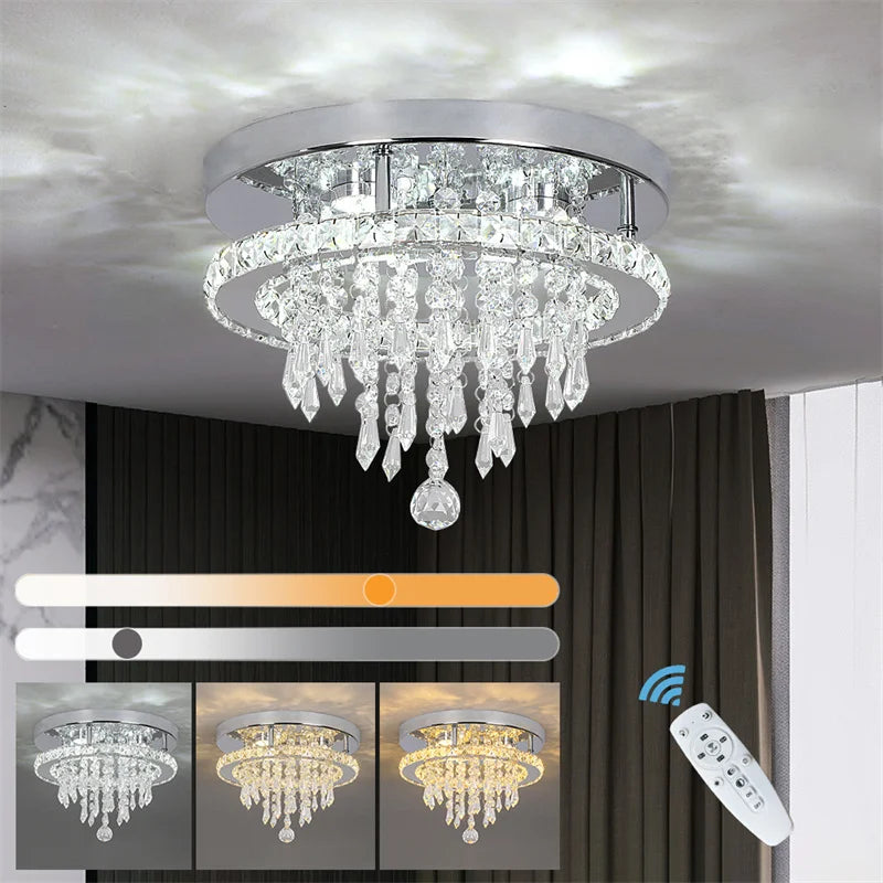 Luxury Crystal Modern LED Ceiling Chandelier Light Remote Dimming Round Ceiling Lamp for Home  Decoration Indoor Hanging Lamps