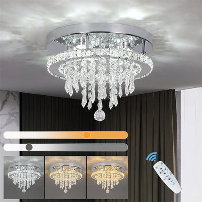 Luxury Crystal Modern LED Ceiling Chandelier Light Remote Dimming Round Ceiling Lamp for Home  Decoration Indoor Hanging Lamps