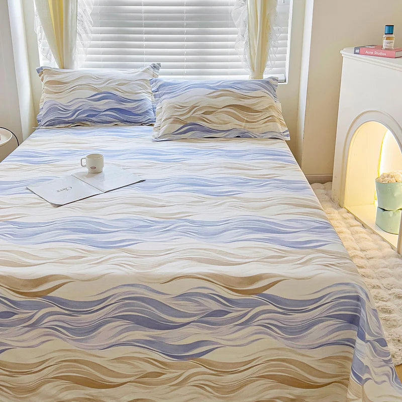 Abstract Geometric Stripe Lines Flat Sheet 3 Pieces 100% Cotton Bed Sheet Soft Comfortable Bedding for Guestrooms and Bedroom